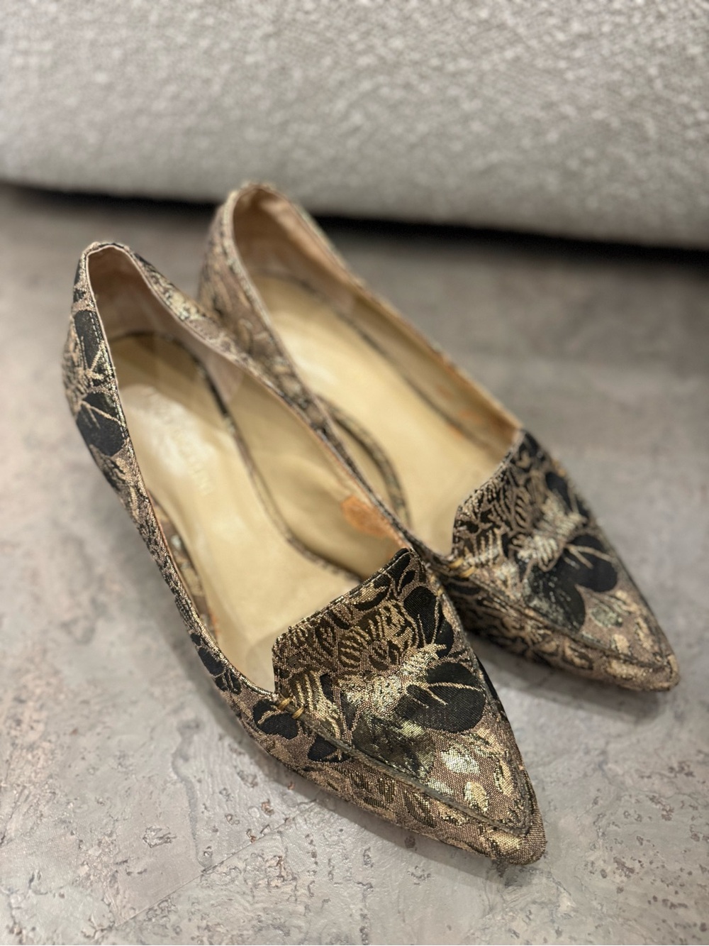 Enzo Angiolini Shoes Womens 8.5 Denna Loafer Pumps Brocade Point Toe Block Heel